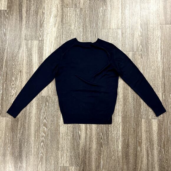 Maison Kitsuné Virgin Wool Tricolor Fox Patch Crewneck Sweater Knitwear Navy EUC - Picture 12 of 12